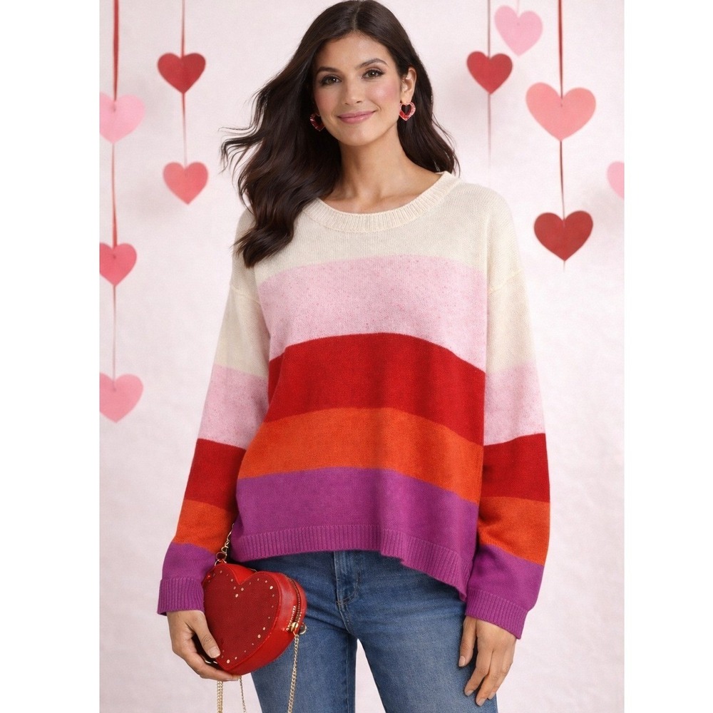 Splendid Cashmere Colorblock Sweater M Pink Red Valentine Cozy NWOT